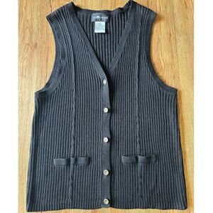 Sag Harbor Vtg Black Button Cardigan Sweater Vest Size Medium